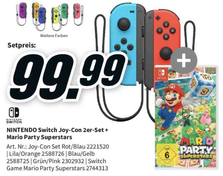 Nintendo Switch Joy-Con 2er + Mario Party Superstars für zusammen 91,08€ inkl. Versandkosten / auch PS5 DualSense + Fifa 22 für 90,78€