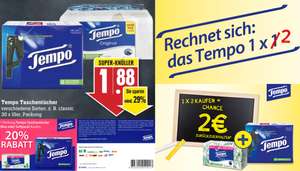 [EDEKA] Tempo Box (Doppelpack) oder Softpack für 1,50€ + zusätzlich 2€ Cashback bei Kauf in Kombination mögl.
