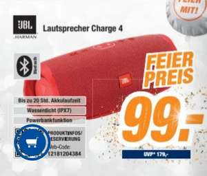 [Regional Expert Cloppenburg ab 30.10] JBL Charge 4 Mobiler Lautsprecher (rot, Wasserdicht gemäß IPX7] für 99,-€
