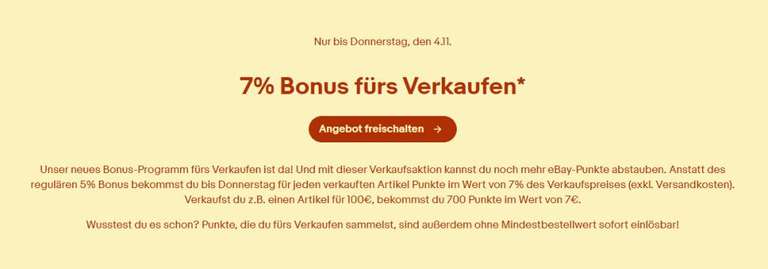 eBay 7% oder 10% Bonus Punkte fürs Verkaufen - "Auszahlung" der Punkte möglich