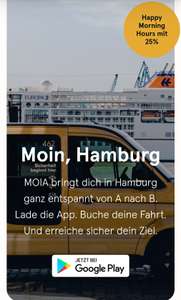[lokal Hamburg] MOIA bis 11.11. 25% Rabatt auf Fahrten zwischen 9:00 und 13:00 Uhr (täglich) im Tarif MOIA Classic