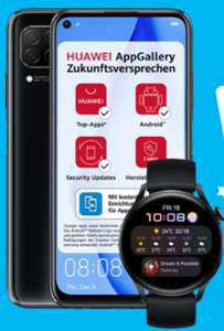O2 Netz: Huawei P40 lite 6/128GB + Huawei Watch 3 + 90€ Cashback im Blau Allnet Plus 15GB LTE Allnet/SMS Flat