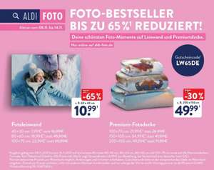Aldi Foto Foto-Bestseller reduziert. Z.B. 60x40 Foto Leinwand für 10.99€
