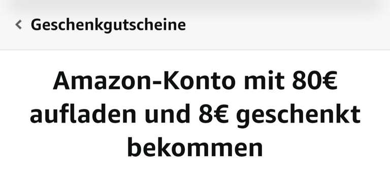Amazon Konto mit 80€ Aufladen und 8€ geschenkt bekommen