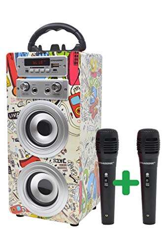DYNASONIC Bluetooth Lautsprecher für Karaoke Kinder Anlage MP3 Player Boxen Akku-Lautsprecherbox [Prime]