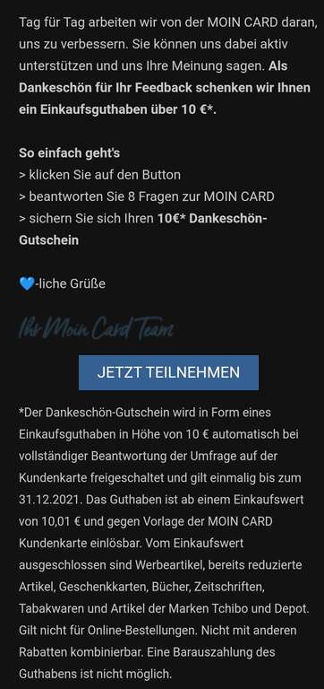 [Combi/Famila Moin card] [evtl personalisiert] 10€ Rabatt ab 10,01€ EKW nach Teilnahme an E-mail Umfrage