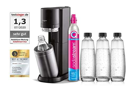 Amazon: SodaStream Wassersprudler DUO mit CO2-Zylinder, 2x 1L Glas-, 2x 1L Kunststoff-Flasche