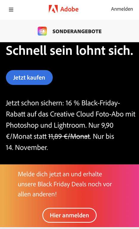 Black Friday Rabatt auf das Adobe Creative Cloud Abo
