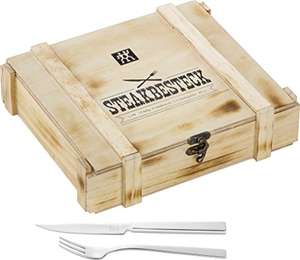 Zwilling Steak Besteckset Gabel Messer in rustikaler Holzbox Edelstahl 12-teilig [Prime]
