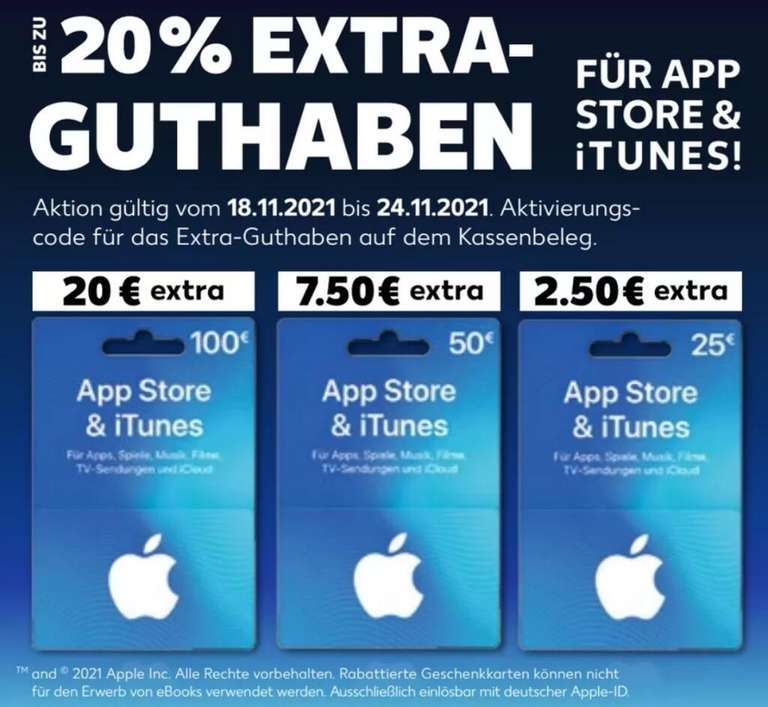 [Kaufland vom 18.11. - 24.11.] Bis zu 20% extra Guthaben auf Apple App Store & iTunes Geschenkkarten