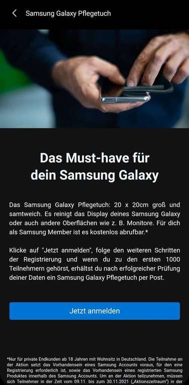 Kostenloses Samsung Galaxy Pflegetuch (Mikrofasertuch) [erste 1.000 Teilnehmer]