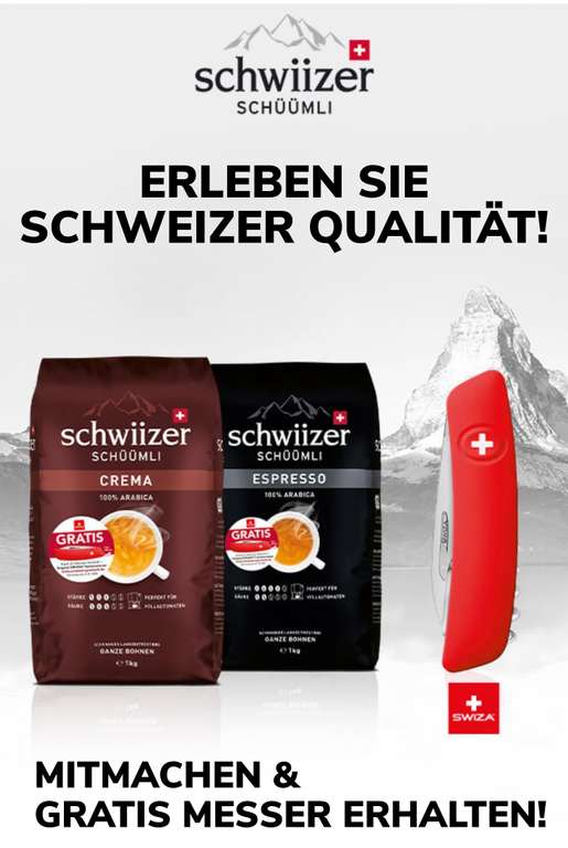 GRATIS Schweizer Taschenmesser beim Kauf von 2x Schwiizer Schüümli Kaffee