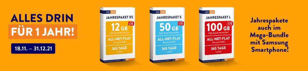 Aldi-Talk Jahrespakete XS, S, L und Mega Bundle ab 59,99 €