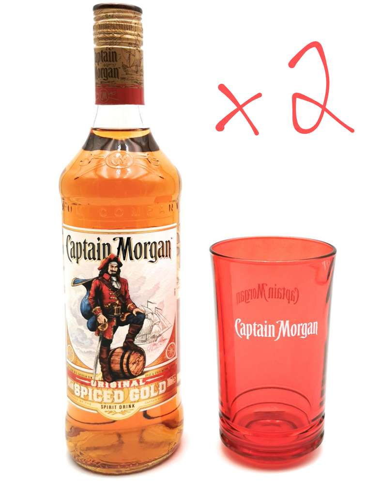 2x 0,7l Captain Morgan Original Spiced Gold Rum mit Glas