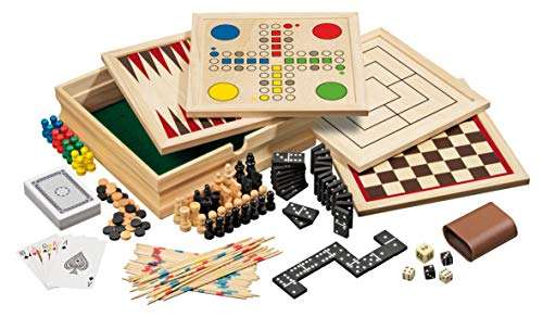 [ Amazon / Prime ] Philos Holz-Spielesammlung | 10 Spielmöglichkeiten | Schach, Backgammon, Dame, Mühle, Würfelspiel inkl. Würfel uvm.