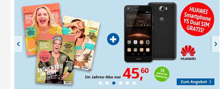 Smartphone Huawei Y5 Dual SIM kostenlos zum COSMOPOLITAN Jahres-Abo (12 Ausgaben)