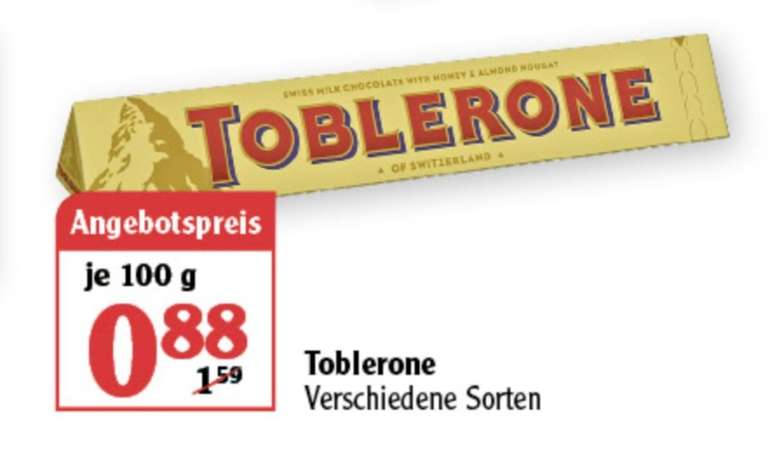 (Globus) Toblerone je 100 g verschiedene Sorten ab 15.11