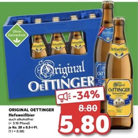 [lokal KAUFLAND] Oettinger Hefeweißbier (20 x 0,5l)