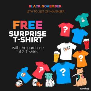 2 T-Shirts kaufen + 1 Überraschungsshirt (im Wert von 7,50€) gratis dazu; je 1 Shirt zu 2 bestellten Shirts dazu