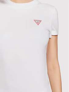 GUESS T-Shirt Damen Triangle Logo weiß (NUR noch Gr. XS), 95% Bio-Baumwolle 5% Elasthan