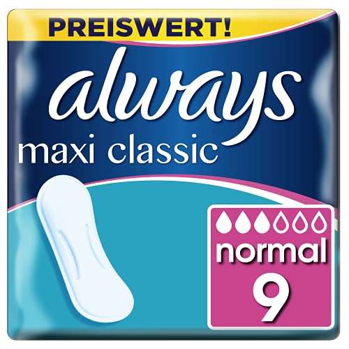Always Maxi Classic Damenbinden ohne Flügel (9 Stück) [Prime] (Sparabo ggf. personalisierter Gutschein)
