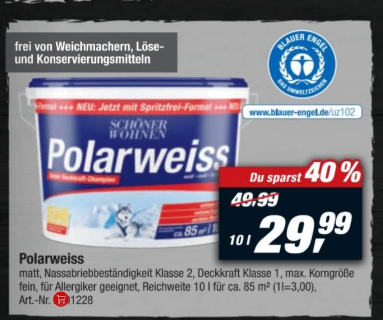 [TOOM/Black Friday/26.11] Schöner Wohnen Polarweiss Wandfarbe 10Liter