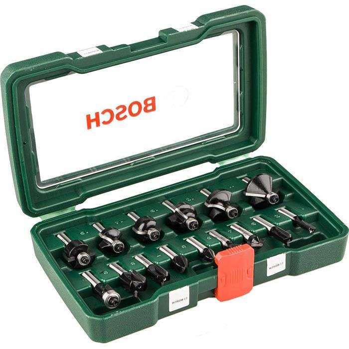 Bosch 15tlg. Hartmetall Fräser Set (für Holz, Ø-Schaft 8mm)