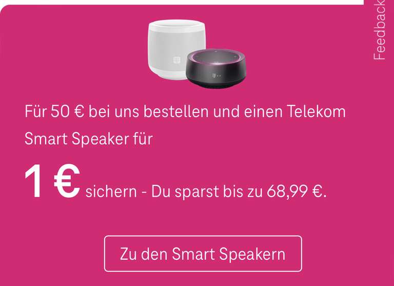 Telekom Smart Speaker für 1€ (ab50€)