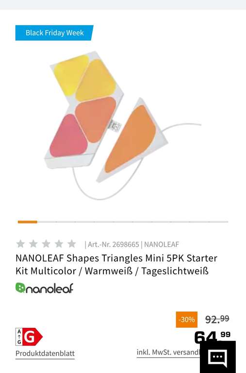 NANOLEAF Shapes Triangles Mini 5PK Starter Kit Multicolor