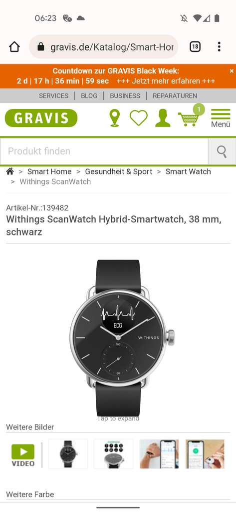 Withings Scanwatch Schwarz (38mm)