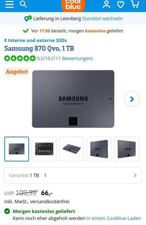 Samsung 870 QVO 1TB SSD 2,5 - Cool Blue Black Friday