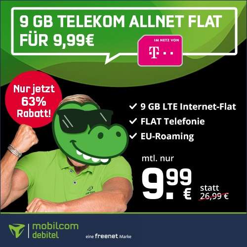 [Telekom + SIM-Only] mobilcom-debitel Tarife z.B. Telekom green LTE 6+3 GB für 9,99€ mtl. oder Telekom green LTE 20+6 GB für 16,99€ mtl.