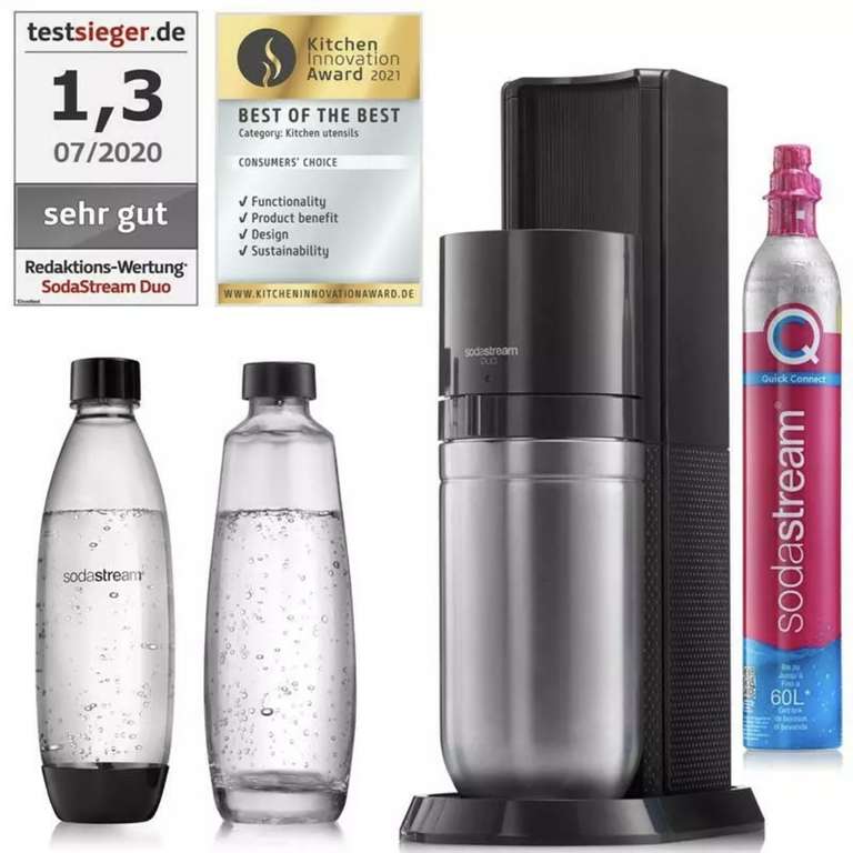 SodaStream Duo Wassersprudler Titan inkl. 1x Glaskaraffe, 1x Kunststoffflasche