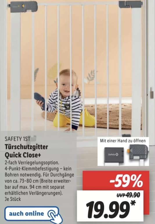 Safety 1st Türschutzgitter + QuickClose für Türöffnungen von 73-80cm für 19,99€