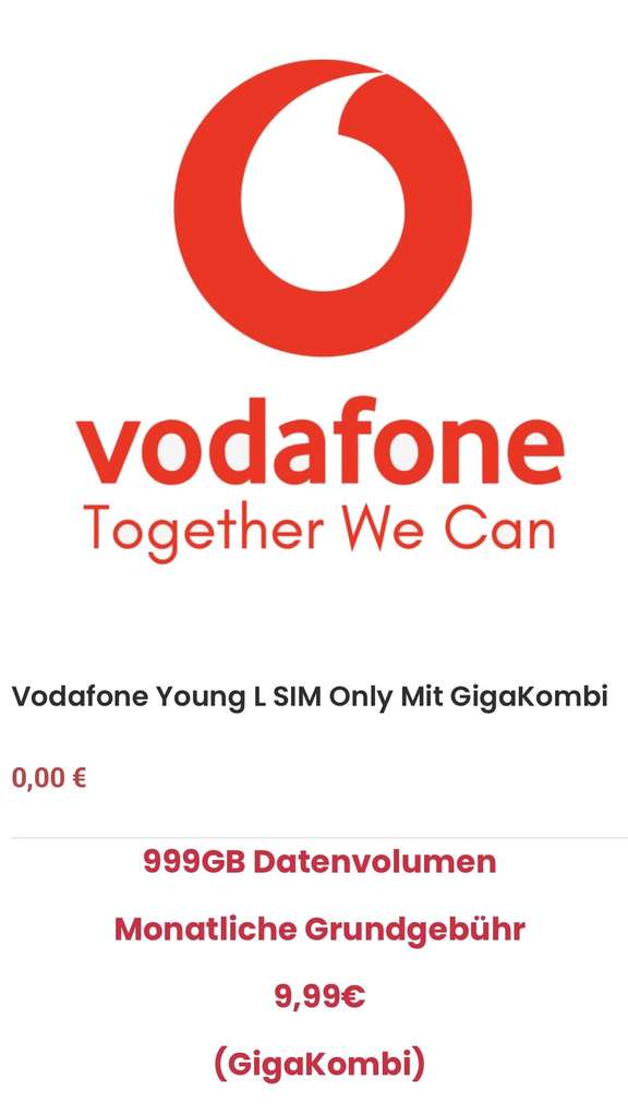 Vodafone Young L SIM Only Mit GigaKombi