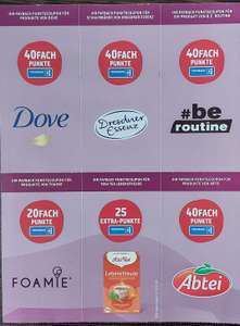 dm / Payback - 40Fach Dove, 40Fach Dresdner Essenz, 40Fach #beroutine, 40Fach Abtei, 25ExtraPunkte Yogi Tee, 20Fach Foamie