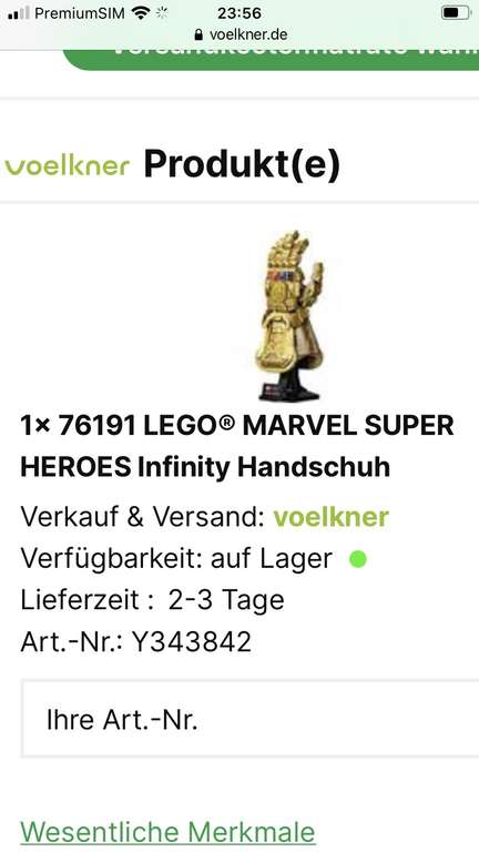 76191 LEGO® MARVEL SUPER HEROES Infinity Handschuh