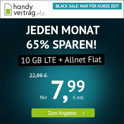 [handyvertrag.de SIM-Only] Black Week - 10GB LTE (50 Mbit/s) + Allnet-Flat + VoLTE Call für 7,99€ mtl. oder 1GB + Allnet-Flat für 2,99€ mtl.