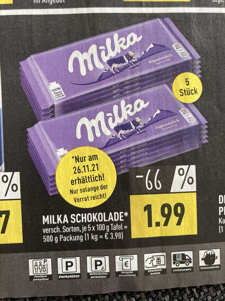 Milka - 15 Tafeln für 5€ (0,33€ Stückpreis)- Lokal Edeka Brüggemeier (Kreis Kleve)