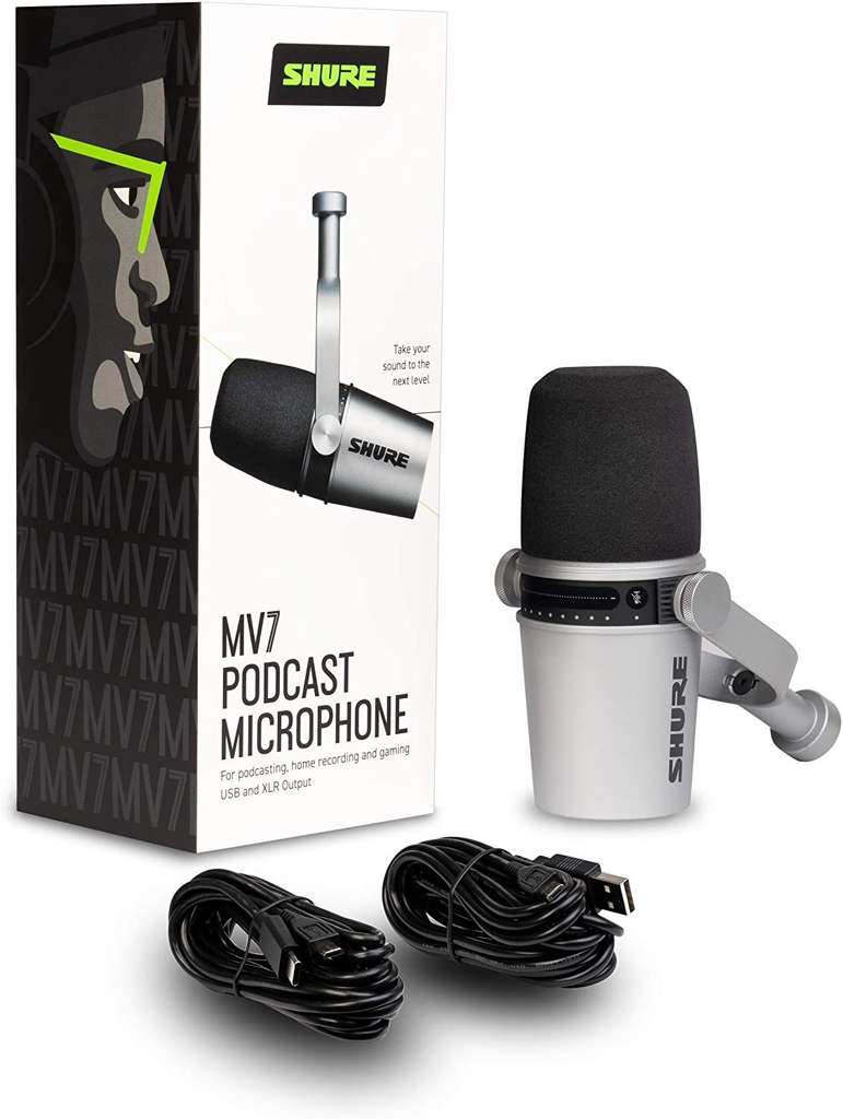 Shure MV7-S Dynamisches USB/XLR Podcast-Mikrofon (Richtcharakteristik Niere, Lautstärkeregler, Touchpanel, Mute-Funktion) Silber