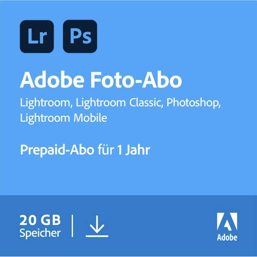 Adobe Creative Cloud Foto-Abo mit 20GB: Photoshop und Lightroom | 1 Jahreslizenz