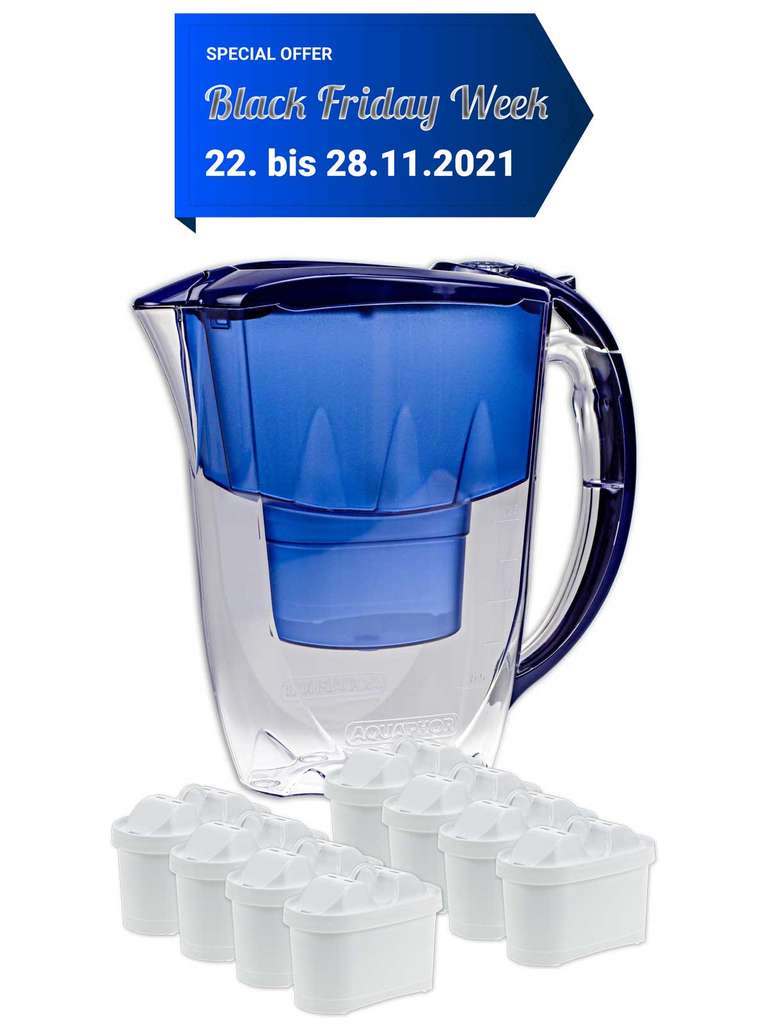 Klin-Tec Wasserfilter Kanne mit 8 Filter-Wechselkartuschen