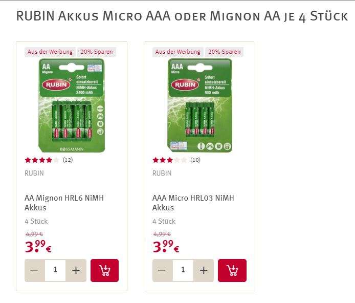 [Lokal] Rubin AA / AAA Ready-to-Use Ni-MH Akku - je 4 Stück - 3,59€ möglich mit 10%