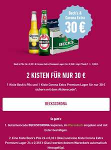 Bier Black Friday bei Flaschenpost: Ein Kasten Corona Extra 24x0,355l + Ein Kasten Beck's Pils 24x0,33l inkl Lieferung für 30€