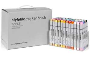 Stylefile Marker Brush 72er Set Main (Strickstärken von 0,5 bis 4,5 mm) 20x Grey Töne, 1x schwarz und 51x Grundfarben und Nuancen