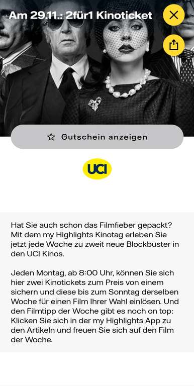 Vattenfall App: UCI Kino 2für1 Kinogutschein ab 29.11.