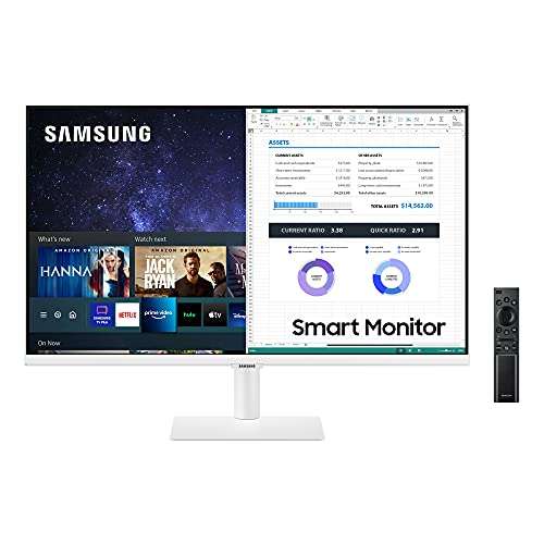 (Amazon) Samsung M5 Smart Monitor 27 Zoll Bildschirm VA mit Lautsprechern FHD Randlos Smart TV Apps Weiß