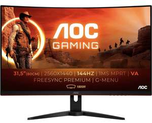 [Amazon] AOC Gaming CQ32G1 - 32 Zoll QHD Curved Monitor, 144 Hz, 1ms, FreeSync Premium (2560x1440, HDMI, DisplayPort) schwarz