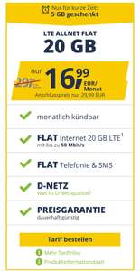 Mobilcom Debitel LTE Allnet Flat 20GB für 16,99€ (50 Mbit/s) monatlich kündbar