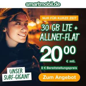 [smartmobil.de SIM-Only] Black Week - 30 GB LTE Datenvolumen (50 Mbit/s) + Allnet- & SMS-Flat für 20€ mtl. + 9,99€ AG